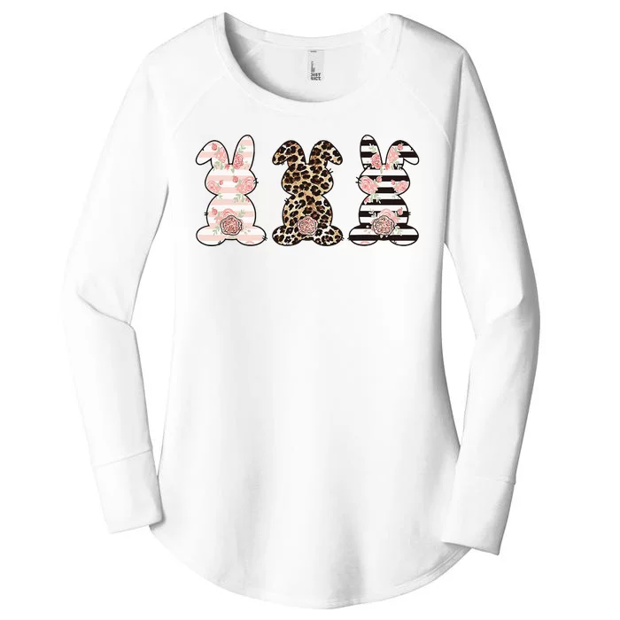 Three Floral Stylish Bunnies Women's Perfect Tri Tunic Long Sleeve Shirt