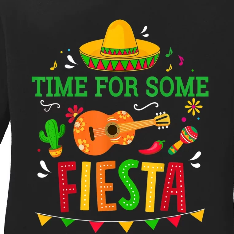 Time For Some Fiesta For Mexican Cinco De Mayo Costume Party Ladies Long Sleeve Shirt