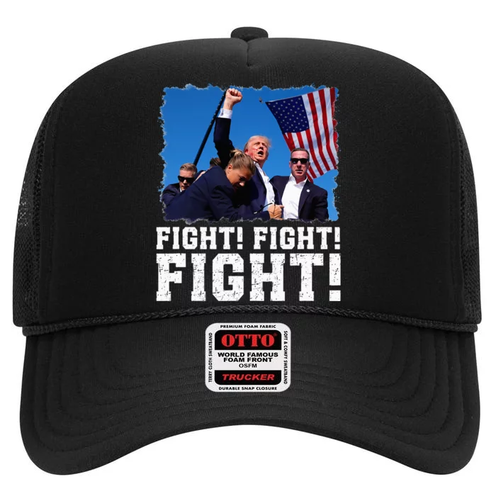 Donald Trump Fight Fighting Fighters Supporters Americans High Crown Mesh Trucker Hat