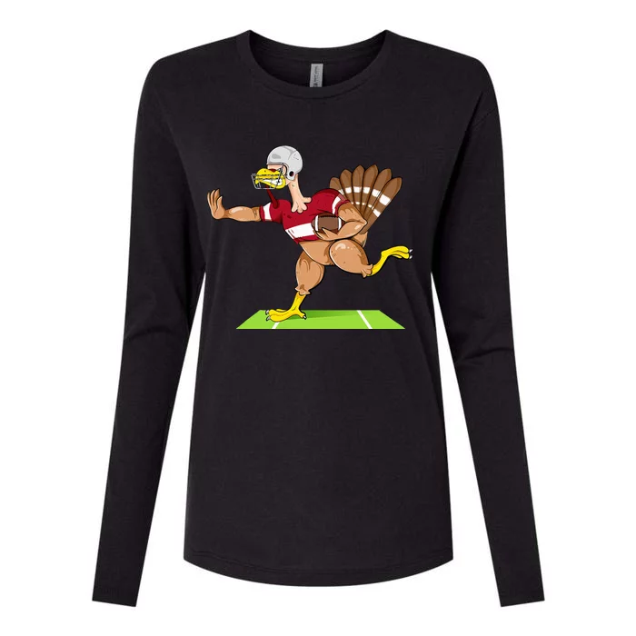 Thanksgiving Football Turkey Player Funny Womens Cotton Relaxed Long Sleeve T-Shirt