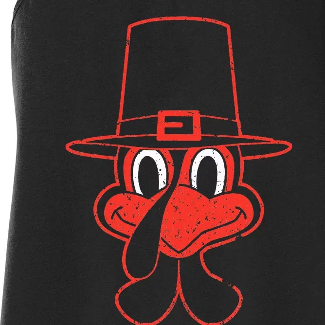 Turkey Face Thanksgiving Fall Pattern Funny Novelty Gifts Women's Racerback Tank