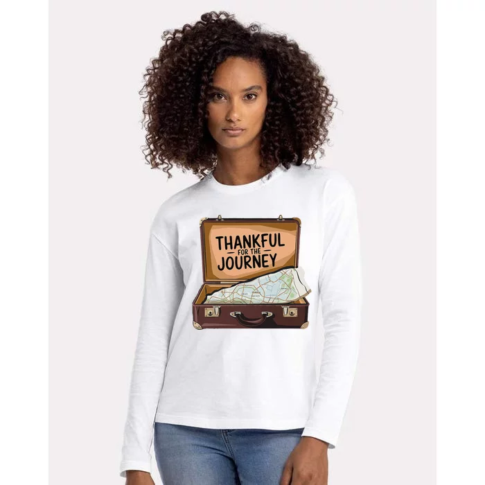 Thankful For The Journey Adventure Travel Map Thanksgiving Womens Cotton Relaxed Long Sleeve T-Shirt