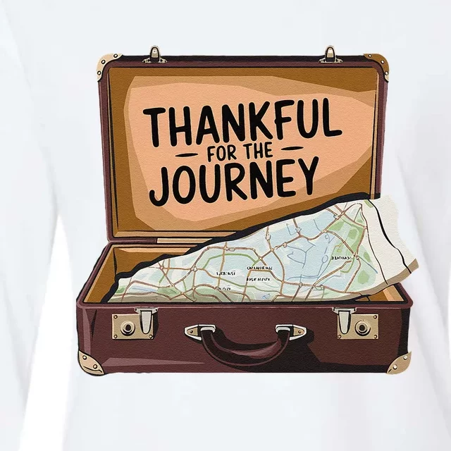 Thankful For The Journey Adventure Travel Map Thanksgiving Womens Cotton Relaxed Long Sleeve T-Shirt