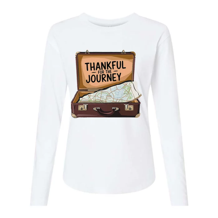 Thankful For The Journey Adventure Travel Map Thanksgiving Womens Cotton Relaxed Long Sleeve T-Shirt