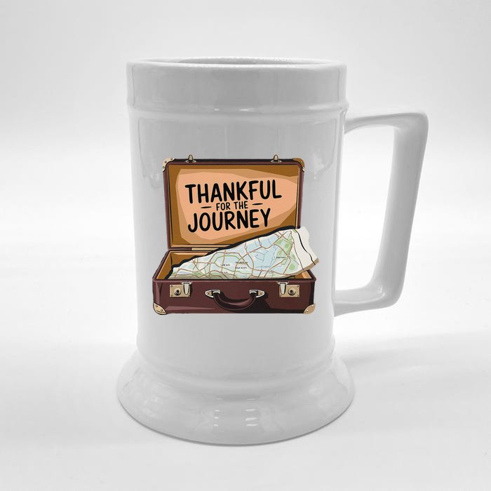 Thankful For The Journey Adventure Travel Map Thanksgiving Front & Back Beer Stein