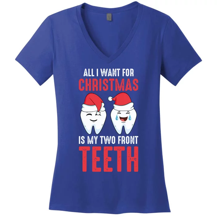 Two Front Teeth 2 Teeth Tooth Christmas My Two Front Teeth Gift Women's V-Neck T-Shirt