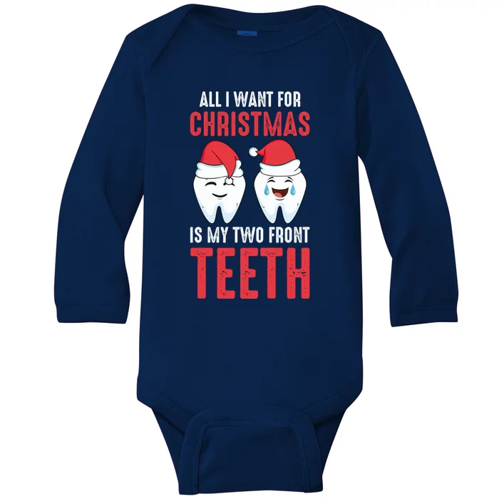 Two Front Teeth 2 Teeth Tooth Christmas My Two Front Teeth Gift Baby Long Sleeve Bodysuit