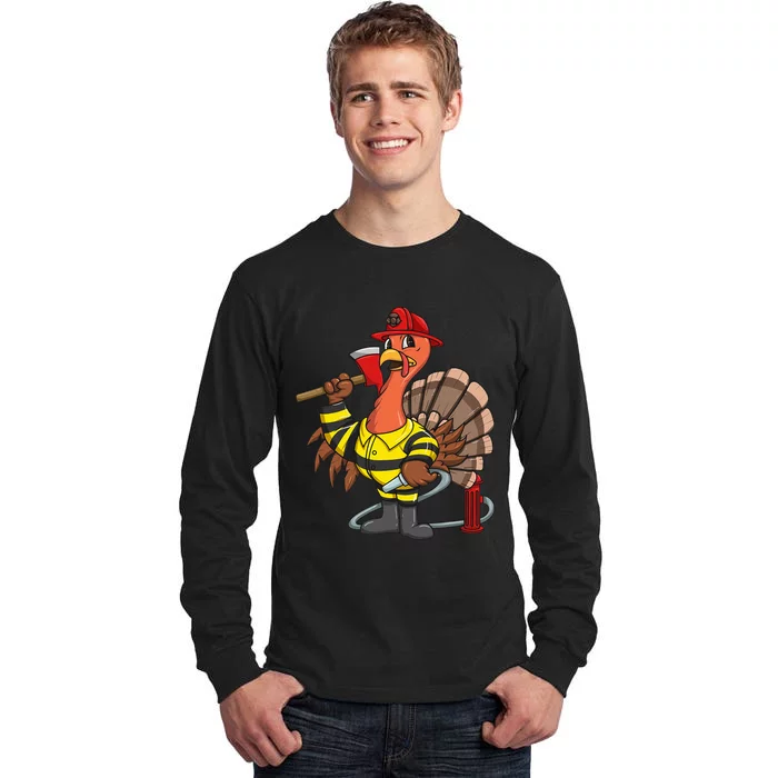 Thanksgiving Firefighter Turkey  Proud Fireman Gift Tall Long Sleeve T-Shirt