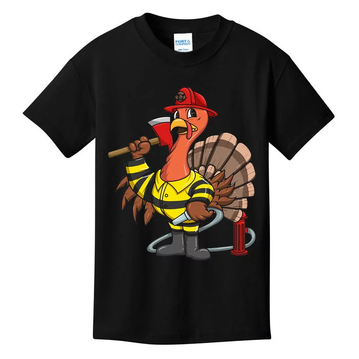 Thanksgiving Firefighter Turkey  Proud Fireman Gift Kids T-Shirt