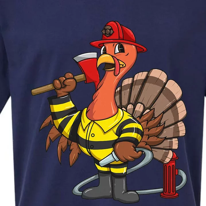 Thanksgiving Firefighter Turkey  Proud Fireman Gift Sueded Cloud Jersey T-Shirt