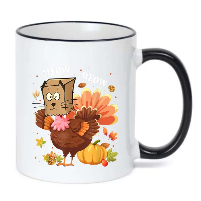 Thanksgiving Funny Turkey Fake Cat Meow Kitty Cats Lover Black Color Changing Mug