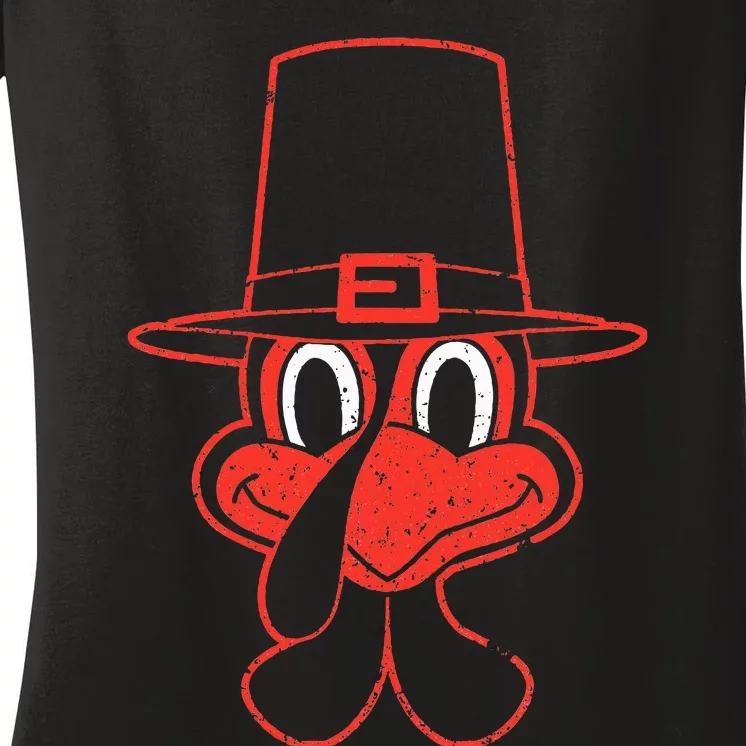 Turkey Face Thanksgiving Fall Pattern Funny Novelty Gifts Women's V-Neck T-Shirt