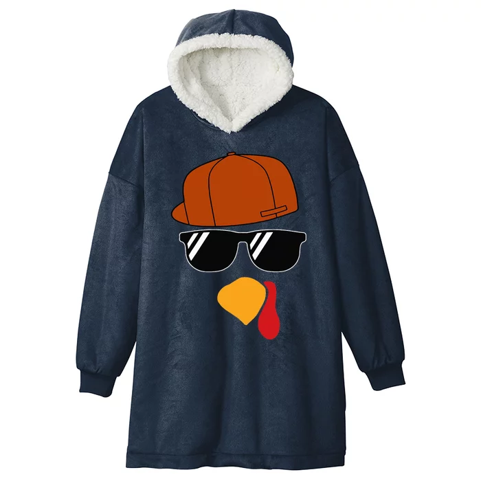 Turkey Face Thanksgiving Trucker Hat Glasses Hooded Wearable Blanket