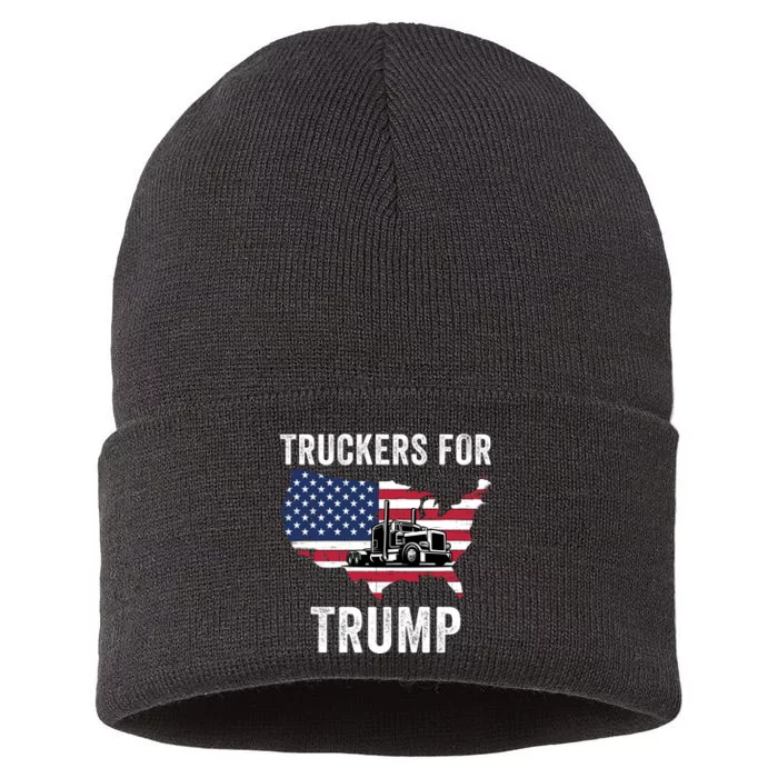 Truckers For Trump 2024 Maga Trump Lovers I Stand With Trump Election 2024 Sustainable Knit Beanie