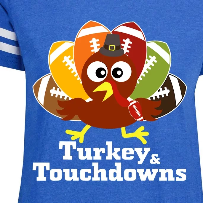 Thanksgiving Football Turkey And Touchdowns Enza Ladies Jersey Football T-Shirt