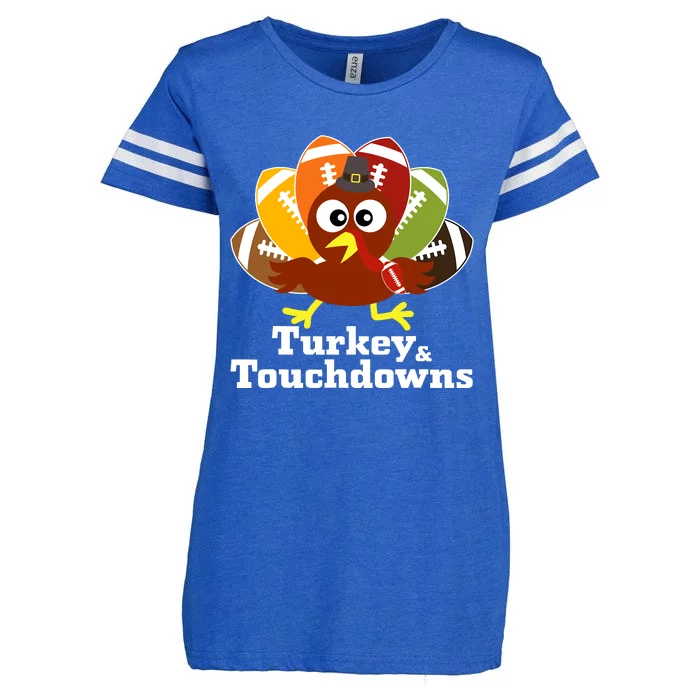 Thanksgiving Football Turkey And Touchdowns Enza Ladies Jersey Football T-Shirt