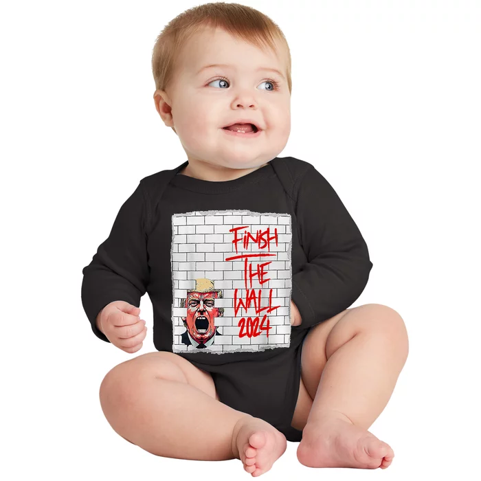 Trump Finish The Wall 2024 Baby Long Sleeve Bodysuit