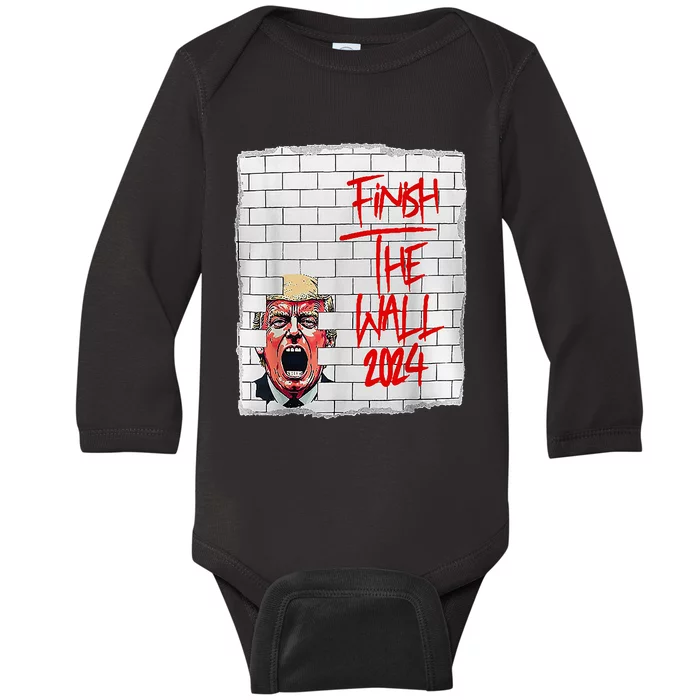 Trump Finish The Wall 2024 Baby Long Sleeve Bodysuit