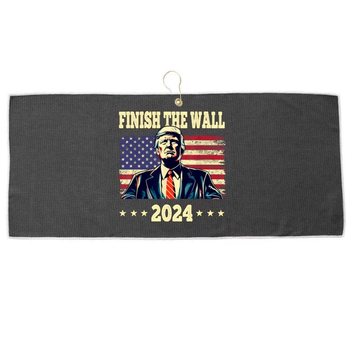 Trump Finish The Wall 2024 Vintage Us Flag Large Microfiber Waffle Golf Towel