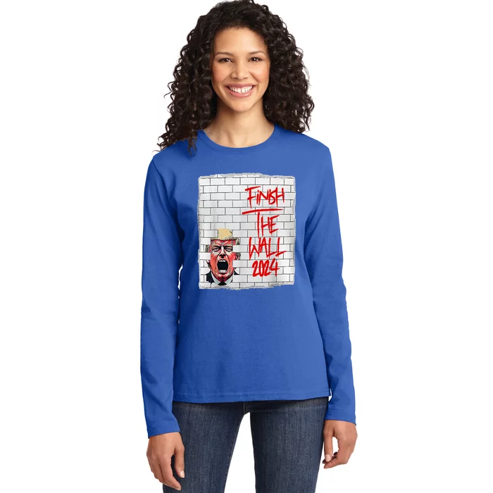 Trump Finish The Wall 2024 Ladies Long Sleeve Shirt