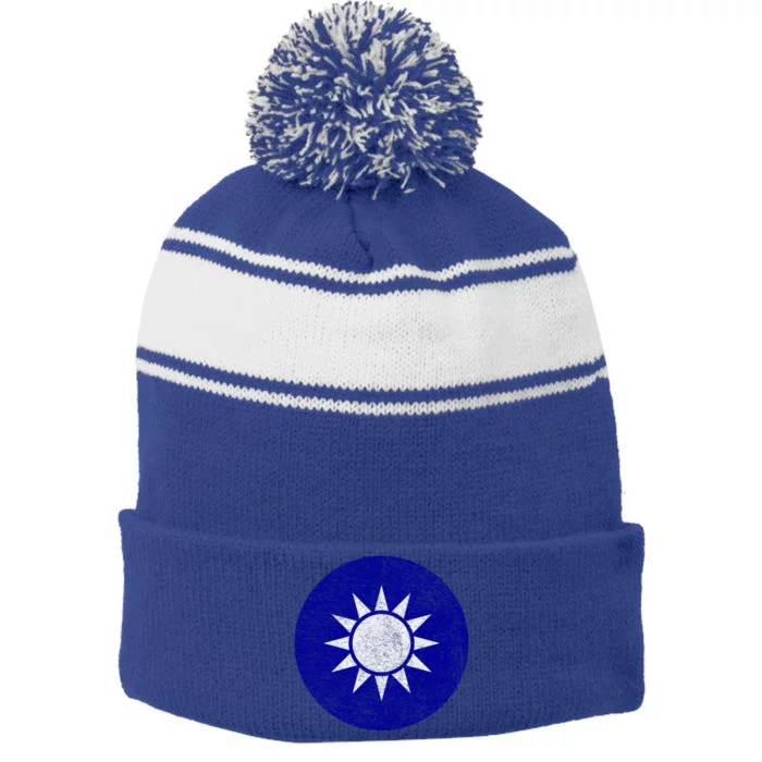 Taiwan Flag Taiwanese Emblem Roundel Taipei Gift Stripe Pom Pom Beanie