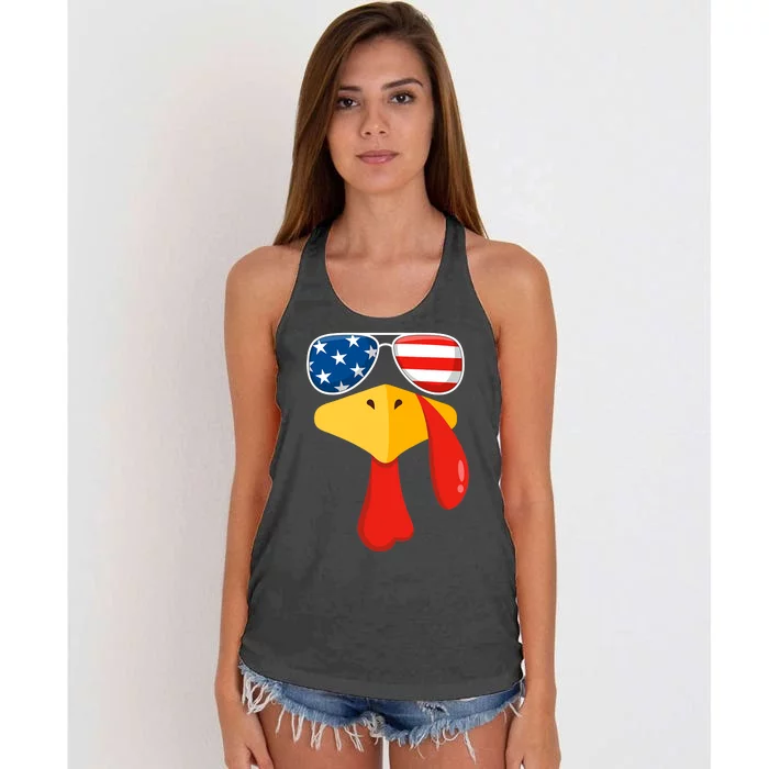 Turkey Face Thanksgiving Matching Outfit Family Gobble Funny Women's Knotted Racerback Tank