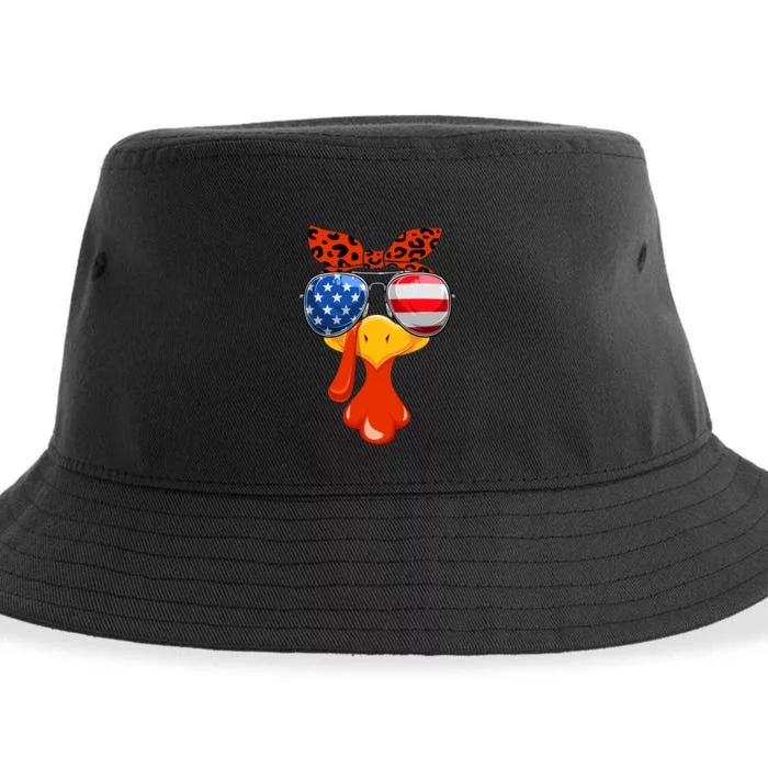 Turkey Face Thanksgiving Women Girls Flag Sunglasses Family Sustainable Bucket Hat