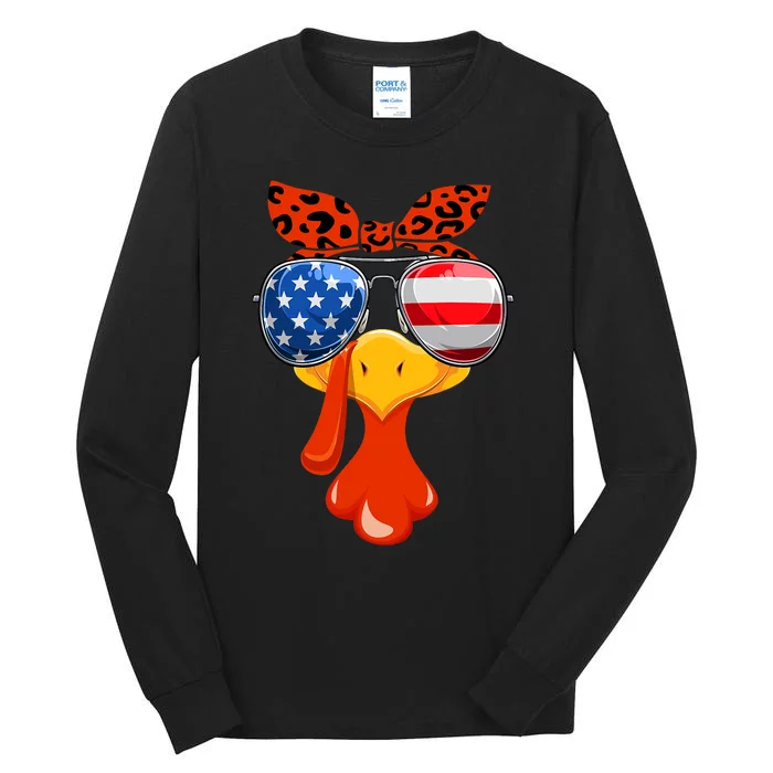 Turkey Face Thanksgiving Women Girls Flag Sunglasses Family Tall Long Sleeve T-Shirt