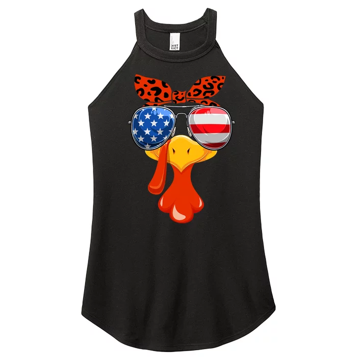 Turkey Face Thanksgiving Women Girls Flag Sunglasses Family Women’s Perfect Tri Rocker Tank