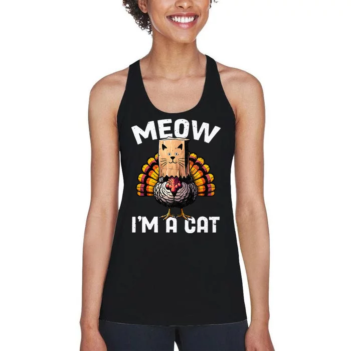 Thanksgiving Funny Turkey Fake Cat Disguise Fall Holiday Women's Racerback Tank