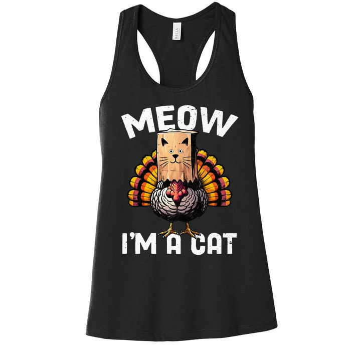 Thanksgiving Funny Turkey Fake Cat Disguise Fall Holiday Women's Racerback Tank