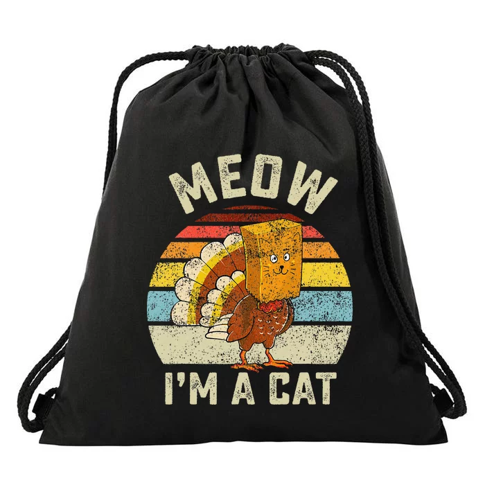 Thanksgiving Funny Turkey Fake Cat Retro Drawstring Bag