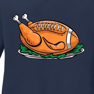 Turkey Football Thanksgiving Dinner Ladies Missy Fit Long Sleeve Shirt