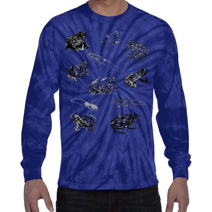 Tadpole Frog Toad Collage For Frog Lovers Hunters Tie-Dye Long Sleeve Shirt