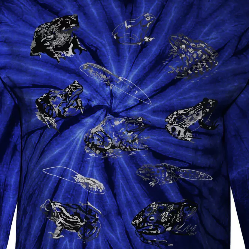 Tadpole Frog Toad Collage For Frog Lovers Hunters Tie-Dye Long Sleeve Shirt