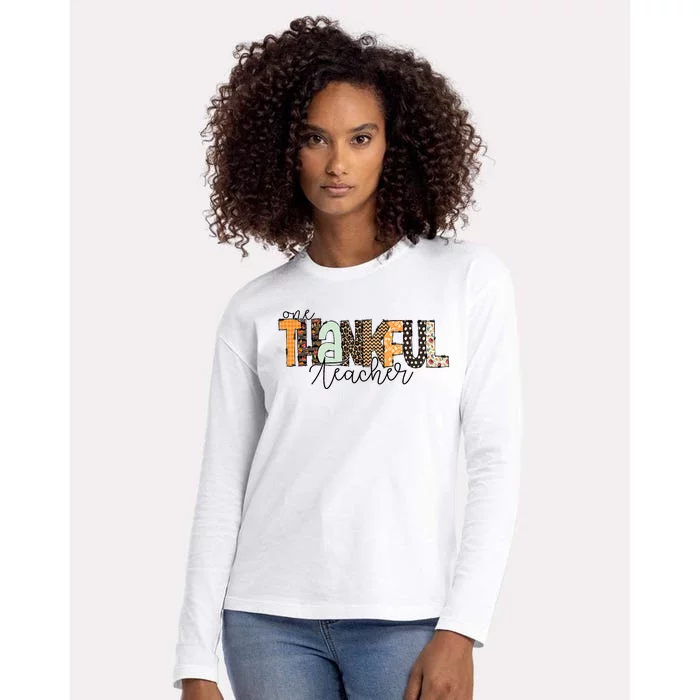 Thanksgiving For Teacher Halloween One Thankful Teacher Womens Cotton Relaxed Long Sleeve T-Shirt