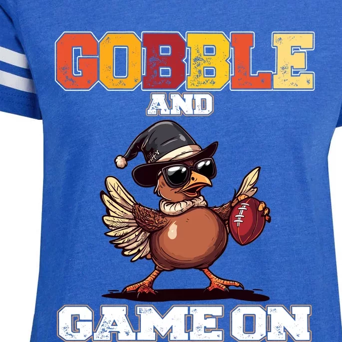 Thanksgiving Football Turkey Gobble And Game On Enza Ladies Jersey Football T-Shirt