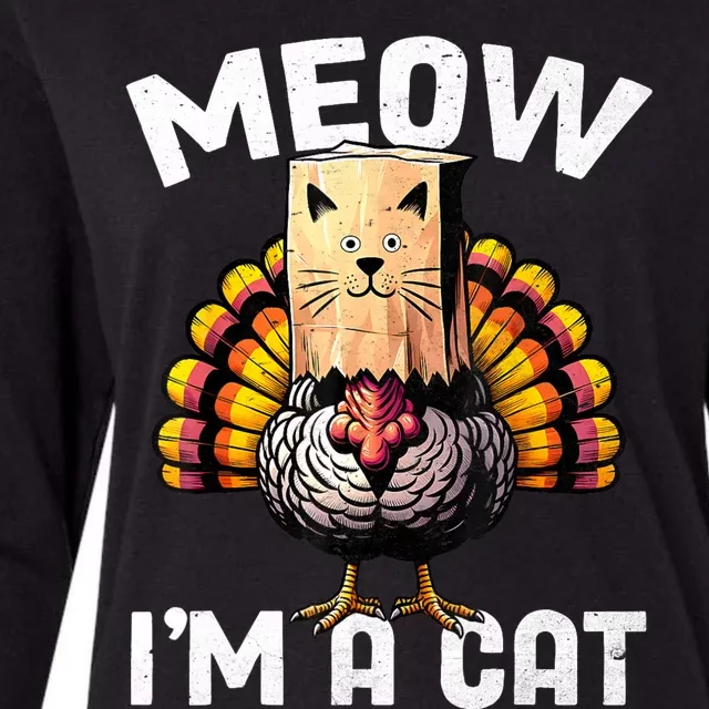 Thanksgiving Funny Turkey Fake Cat Disguise Fall Holiday Womens Cotton Relaxed Long Sleeve T-Shirt