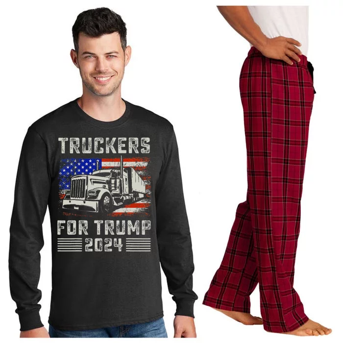 Truckers For Trump American Flag Trump 2024 Vintage Long Sleeve Pajama Set