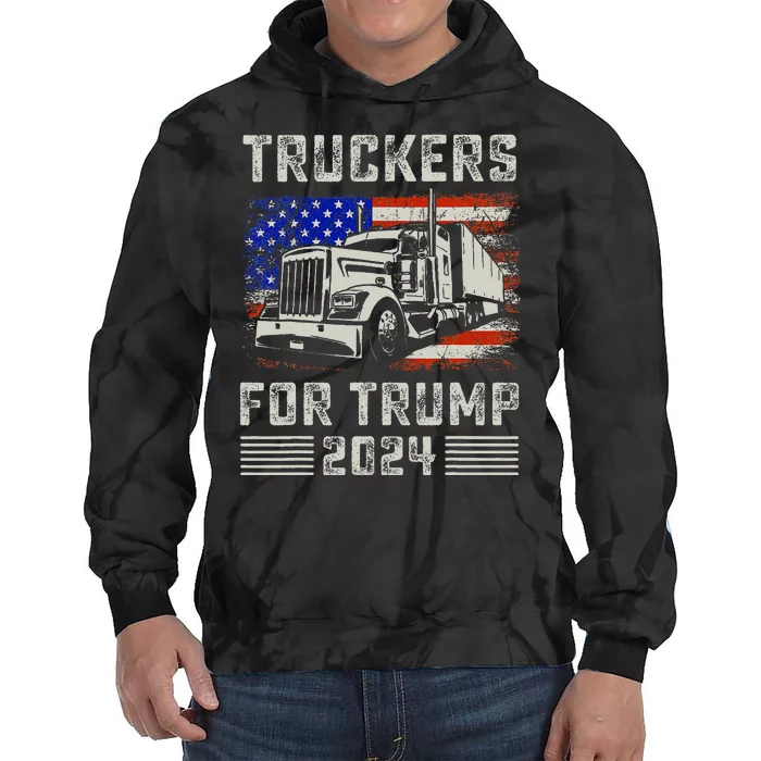 Truckers For Trump American Flag Trump 2024 Vintage Tie Dye Hoodie