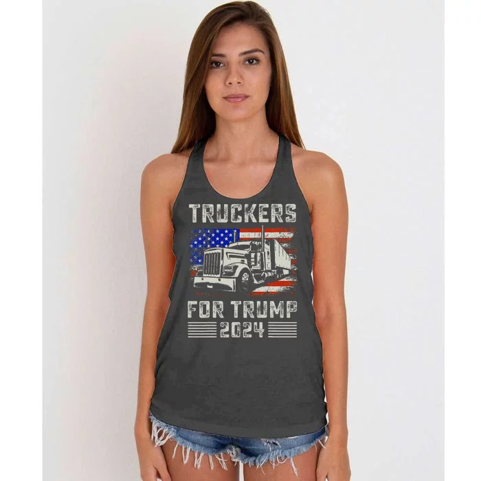 Truckers For Trump American Flag Trump 2024 Vintage Women's Knotted Racerback Tank