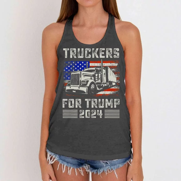 Truckers For Trump American Flag Trump 2024 Vintage Women's Knotted Racerback Tank