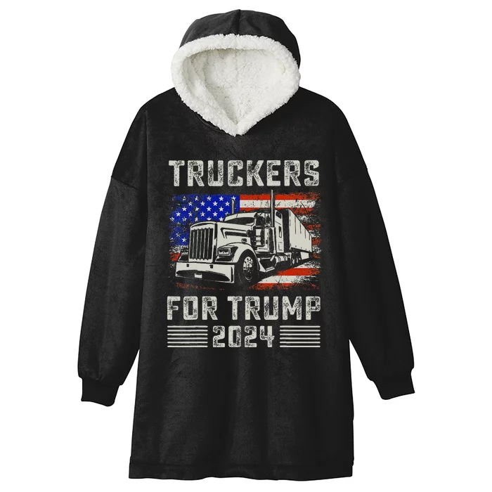 Truckers For Trump American Flag Trump 2024 Vintage Hooded Wearable Blanket