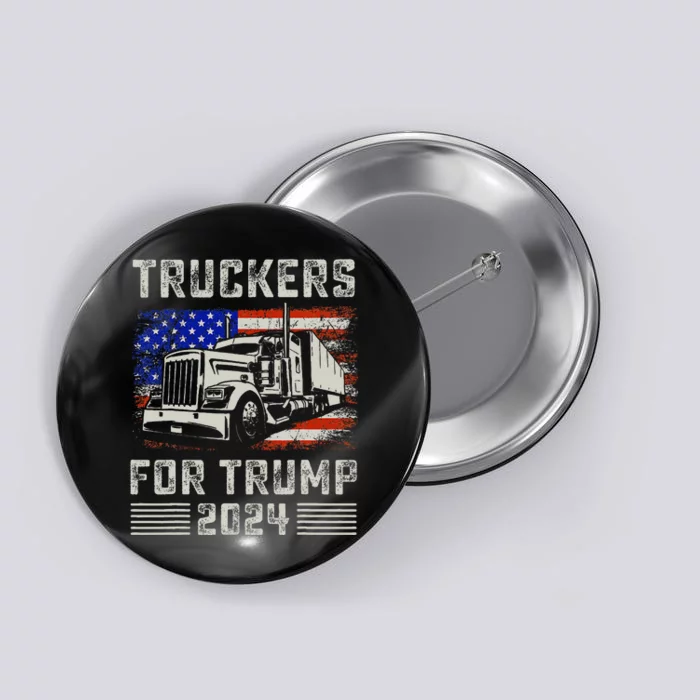 Truckers For Trump American Flag Trump 2024 Vintage Button