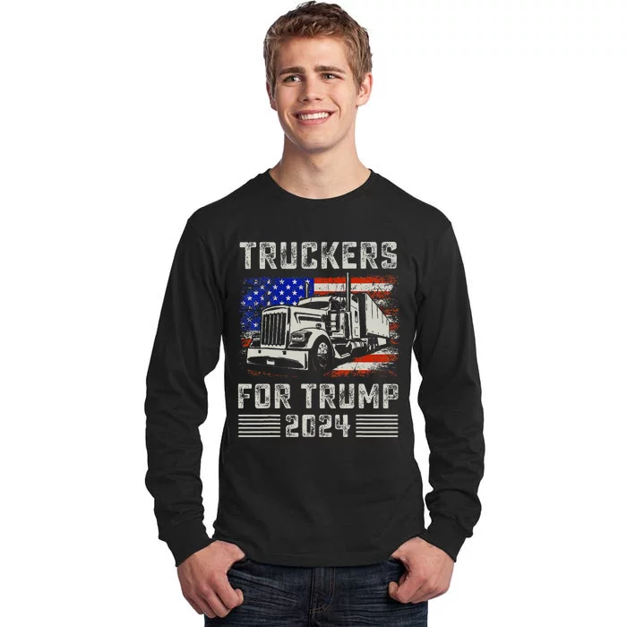 Truckers For Trump American Flag Trump 2024 Vintage Tall Long Sleeve T-Shirt