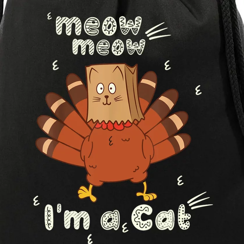 Thanksgiving Funny Turkey Fake Cat Retro Drawstring Bag