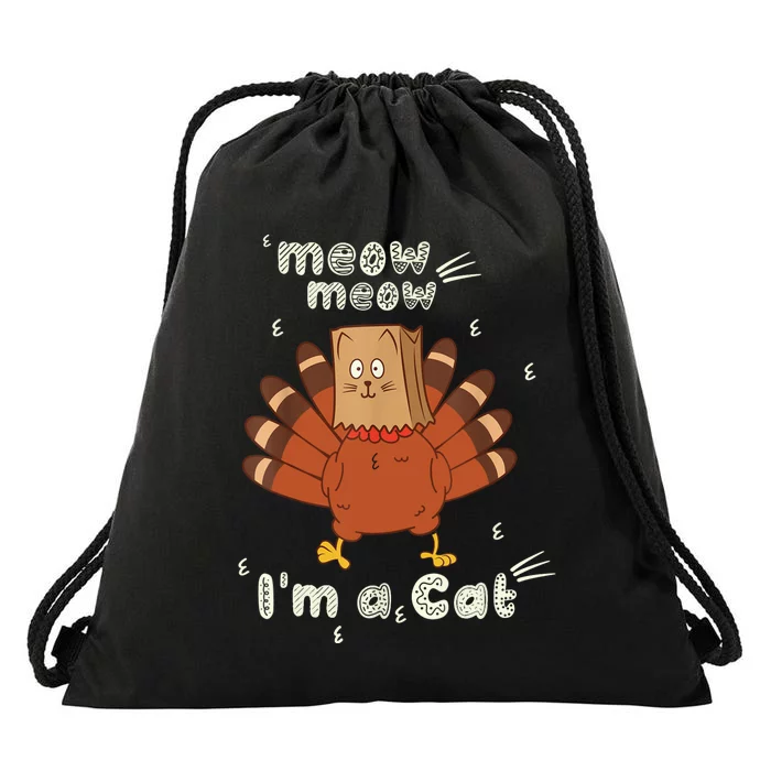 Thanksgiving Funny Turkey Fake Cat Retro Drawstring Bag