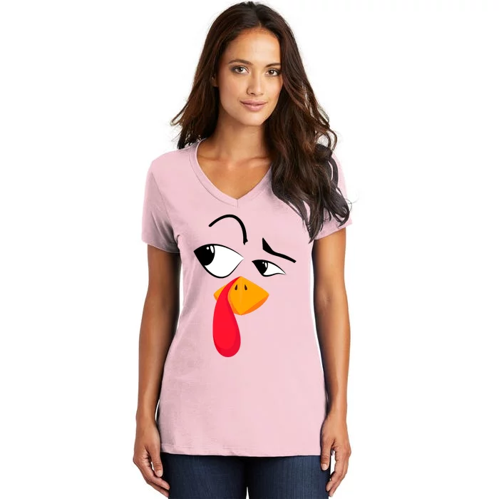 Turkey Face Tees Adult Funny Halloween Thanksgiving Women's V-Neck T-Shirt