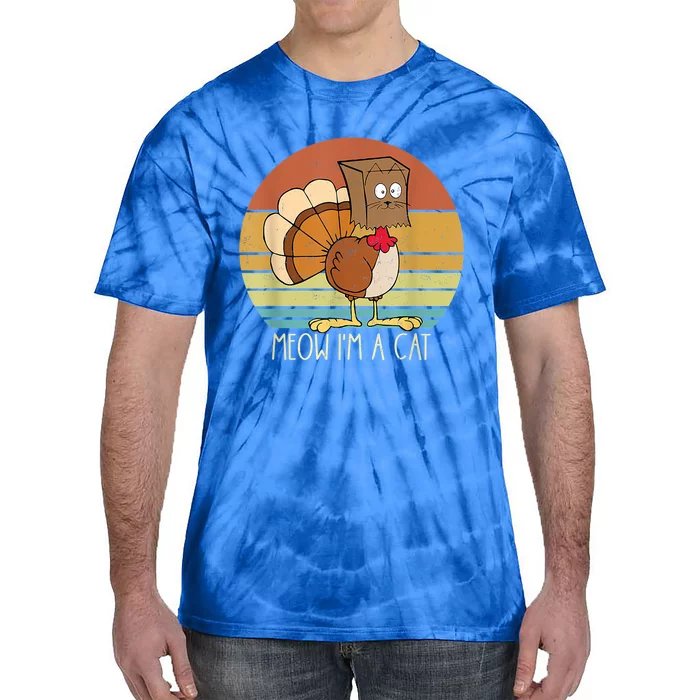 Thanksgiving Funny Turkey Fake Cat Retro Funny Gift Tie-Dye T-Shirt