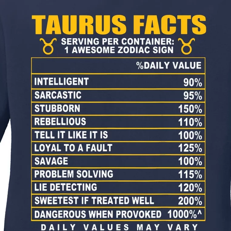 Taurus Facts Ladies Long Sleeve Shirt